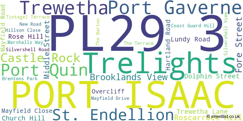 A word cloud for the PL29 3 postcode